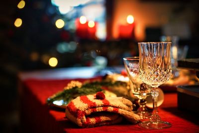 Close-up of christmas decorations on table