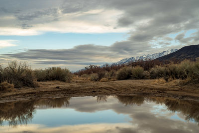 Scenic view of lake against sky