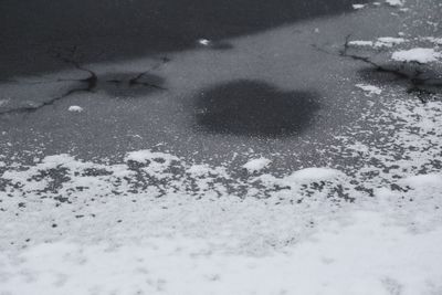 High angle view of snow covered land