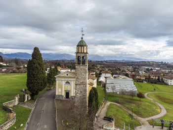 Panoramic view of cathedral and buildings against sky