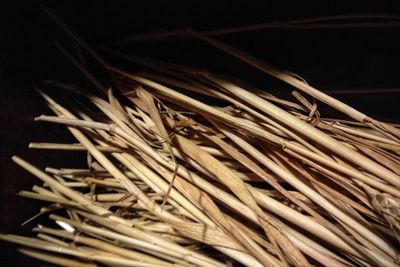 Close-up of stacked stack against black background