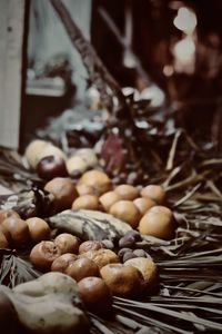 High angle view of eggs in container