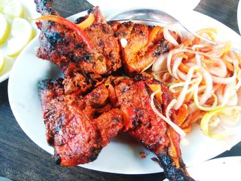 High angle view of meal served in plate