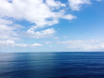 Scenic view of calm sea against cloudy sky