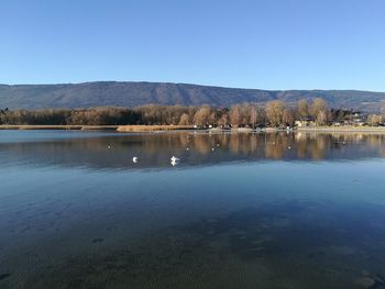 Scenic view of lake against clear sky