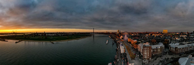 High angle view of cityscape against sky during sunset