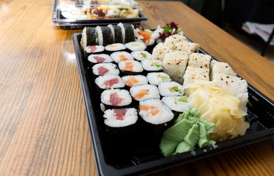 High angle view of sushi in plate