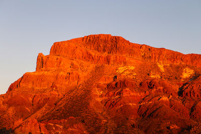 Rock formations on mountain against clear sky
