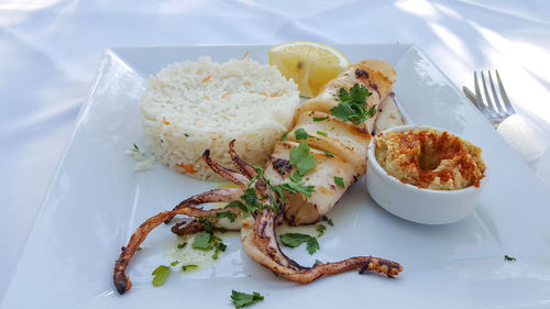 High angle view of meal served in plate