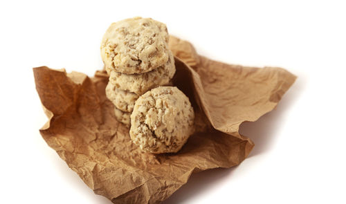 Close-up of cookies against white background