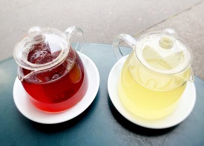 High angle view of tea cup on table