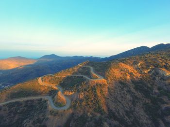 High angle view of mountain road against sky