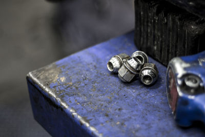 High angle view of chain on table