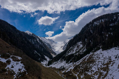 Scenic view of snowcapped mountains against sky