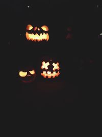 Close-up of illuminated pumpkin at night