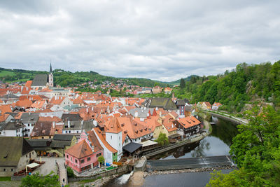 High angle view of townscape against sky