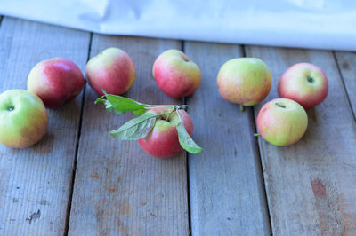 High angle view of apples on table