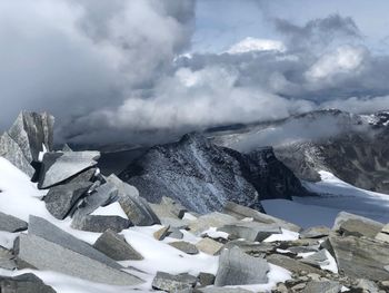 Scenic view of snowcapped mountains against sky