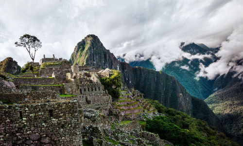 Stone wall with mountain in background