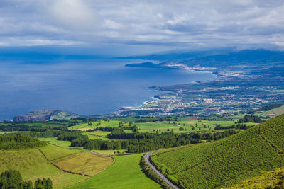 Scenic view of agricultural landscape against sky