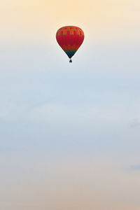 Low angle view of hot air balloon flying in sky