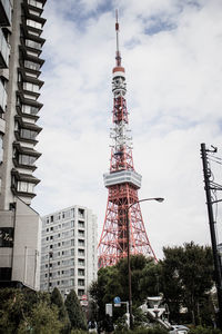 Low angle view of buildings against cloudy sky