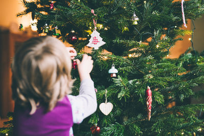 Close-up of girl holding christmas tree