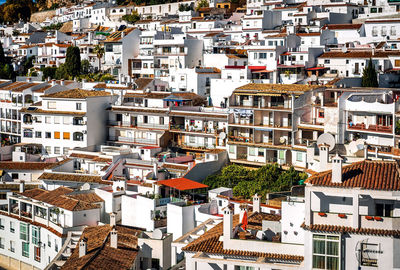 High angle view of white village of mijas