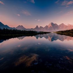 Scenic view of lake against sky during sunset