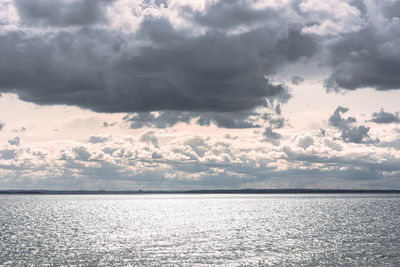 Scenic view of sea against dramatic sky