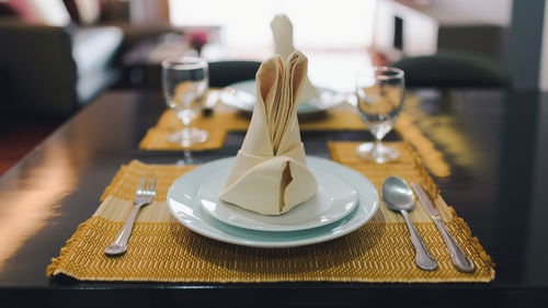 Close-up of tea served on table in restaurant