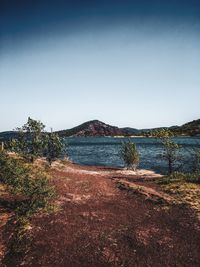 Scenic view of lake against clear sky