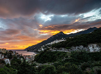 Scenic view of mountains against sky during sunset costiera amalfitana vietri sul mare 