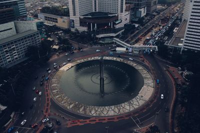High angle view of street amidst buildings in city