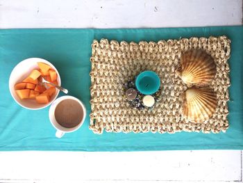 High angle view of coffee on table