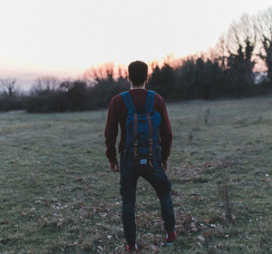 Rear view of a man in forest