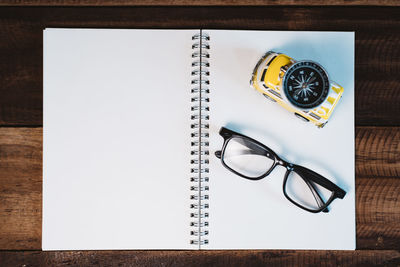 High angle view of eyeglasses on table