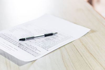 High angle view of pen on table