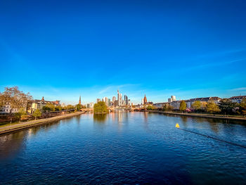 View of bridge over river against blue sky