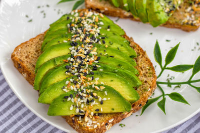 High angle view of breakfast served on table