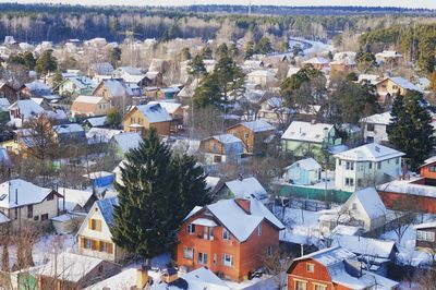 High angle view of buildings in town