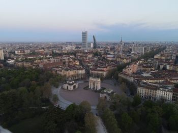 High angle view of buildings in city