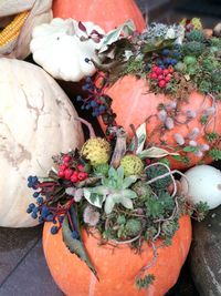 High angle view of various flowers on table