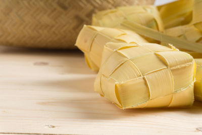 Close-up of wicker basket on table