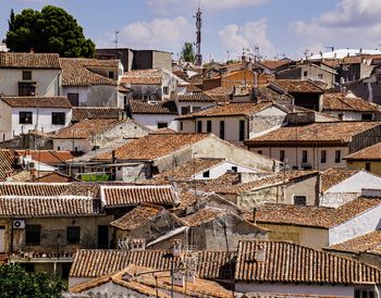 High angle view of buildings in city