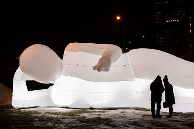 Rear view of people standing against illuminated sky