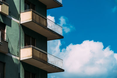 Low angle view of building against blue sky