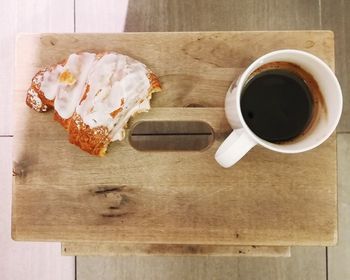 High angle view of breakfast on table