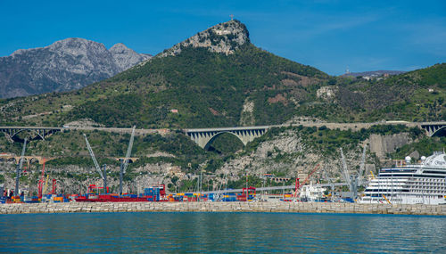 April 15 2022-salerno italy view from the ferry of the city with the sea in the foreground 