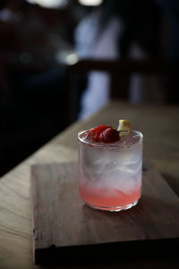 Close-up of strawberry served on table